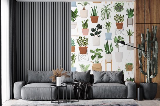 Motif de diverses illustrations de plantes sur fond blanc 200x300 cm