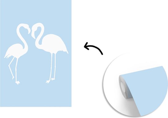 Silhouettes Witte de flamants roses sur fond bleu clair 195x300 cm