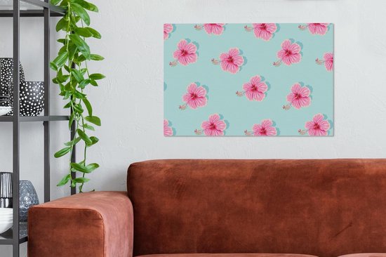 Canvas Schilderij Bloemen - Zomer - Roze - Patroon - 60x40 cm - Wanddecoratie
