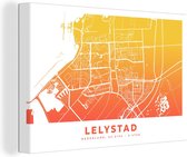 Canvas Schilderij Stadskaart - Lelystad - Oranje - Nederland - 90x60 cm - Wanddecoratie