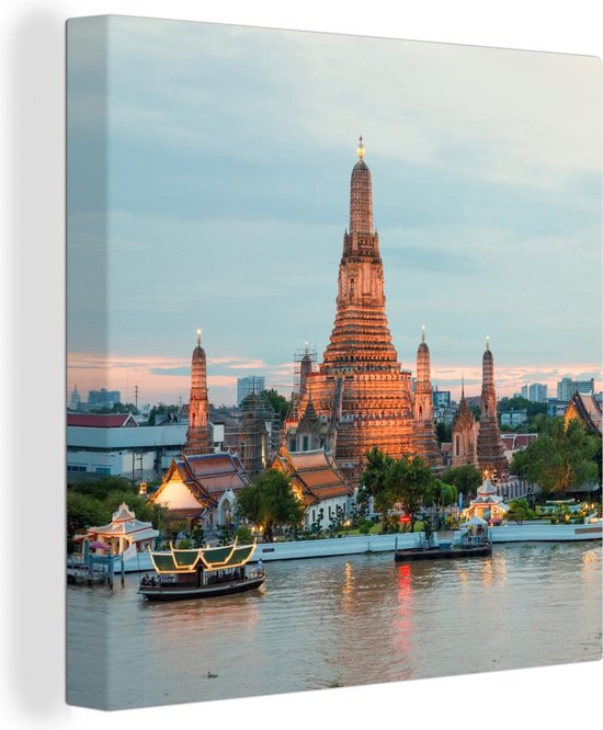 Canvas Schilderij Bangkok - Thailand - Boten - Architectuur - 20x20 cm - Wanddecoratie
