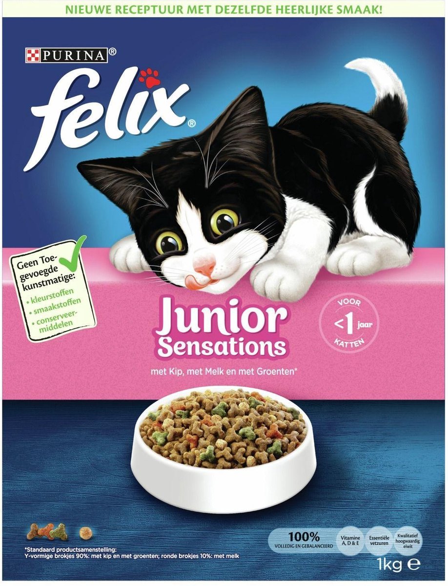 onwettig ticket goedkeuren FELIX Junior Sensations - met Kip, Granen & Melk - kattenvoer - 1 kg |  bol.com