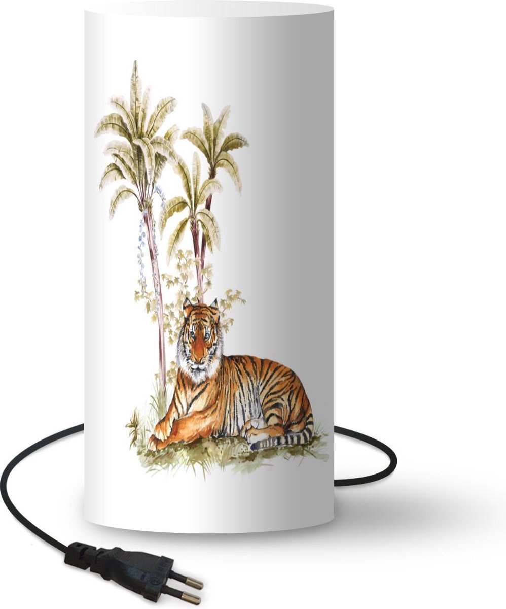 Lamp - Nachtlampje - Tafellamp slaapkamer - Tijger - Boom - Schilderij - 33 cm hoog - Ø15.9 cm - Inclusief LED lamp
