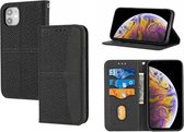 Geweven textuur stiksels magnetische horizontale flip PU lederen tas met houder & kaartsleuven & portemonnee & lanyard voor iPhone 11 (zwart)