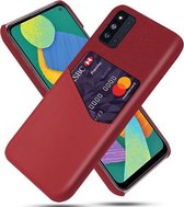 Voor Samsung Galaxy F52 5G Doek Textuur PC + PU lederen achterkant Schokbestendig hoesje met kaartsleuf (rood)