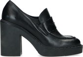 Sacha - Dames - Zwarte leren loafers met hak - Maat 39