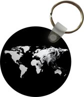 Sleutelhanger - Wereldkaart - Leeuw - Zwart Wit - Plastic - Rond - Uitdeelcadeautjes