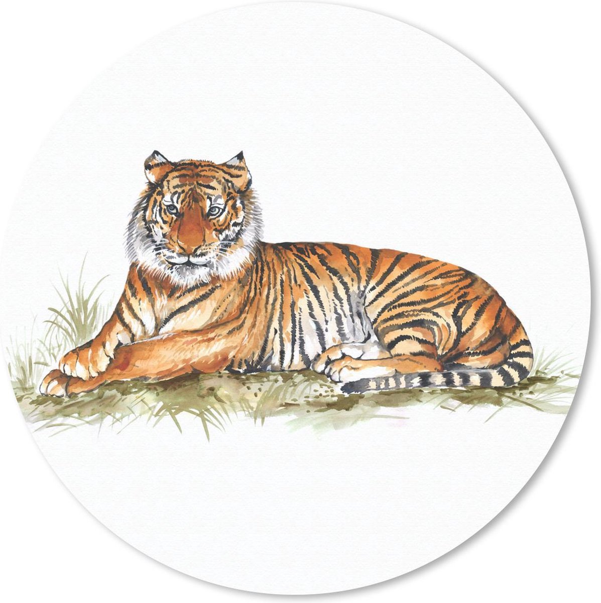 Muismat rond 30x30 cm - Mousepad Tijger - Oranje - Gras - Ronde muismatten