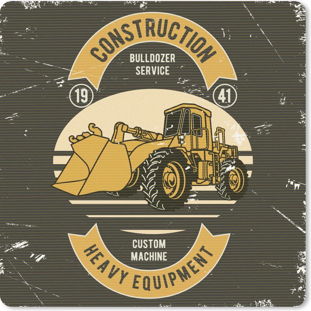 Muismat 20x20 cm - Mousepad Bulldozer - Vintage - Tekening - Muismatten
