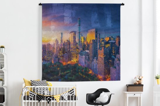 Tenture murale - Toile murale - New York - Coucher de soleil - Peinture - 180x180 cm - Tapisserie
