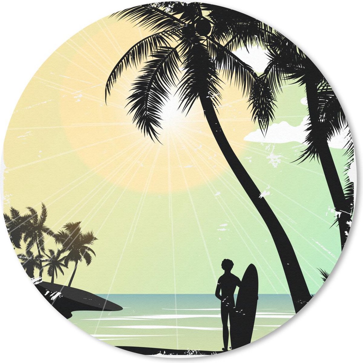 Muismat rond 30x30 cm - Mousepad Strand - Zon - Palmboom - Surfen - Ronde muismatten