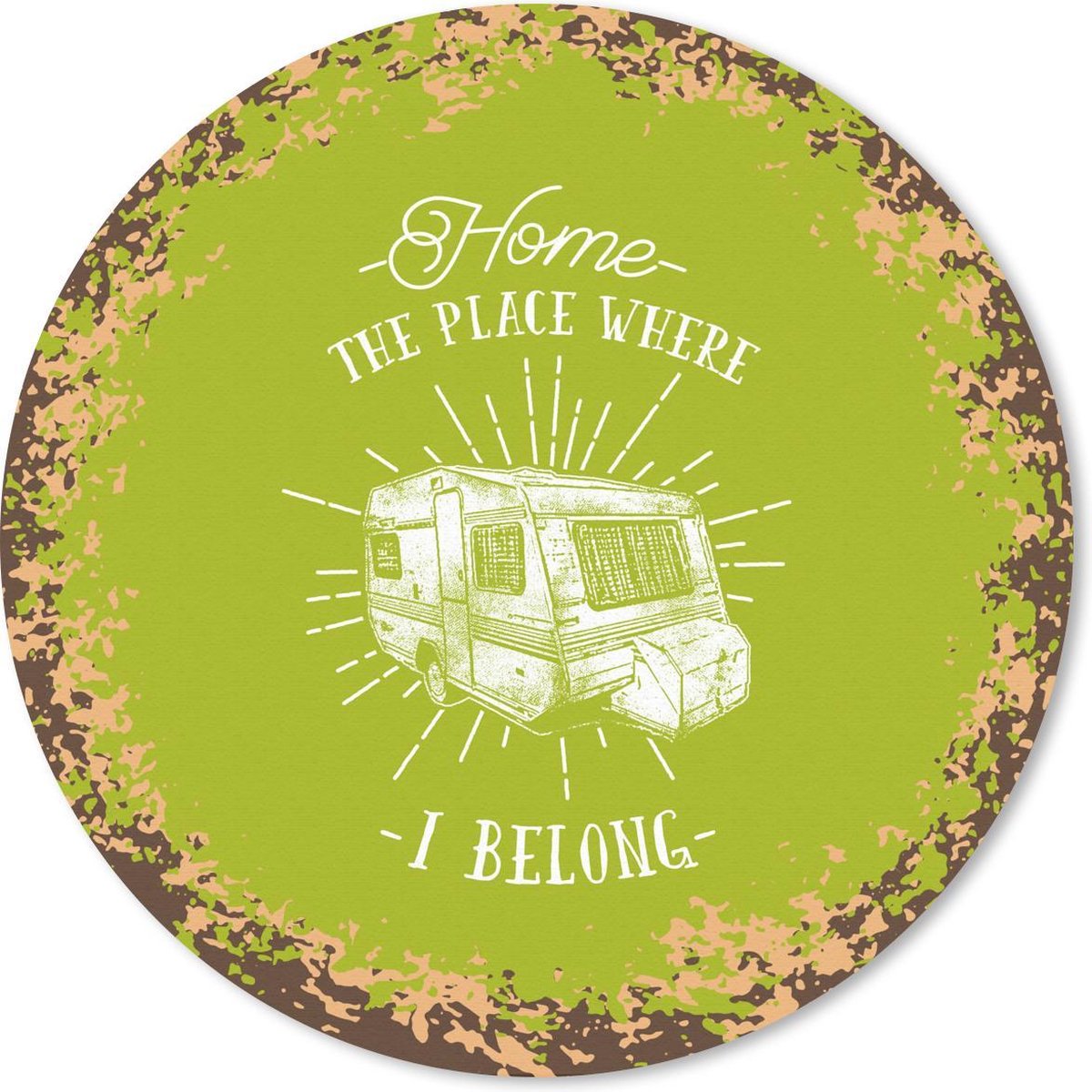 Muismat rond 30x30 cm - Mousepad Vintage - Caravan - Groen - Ronde muismatten