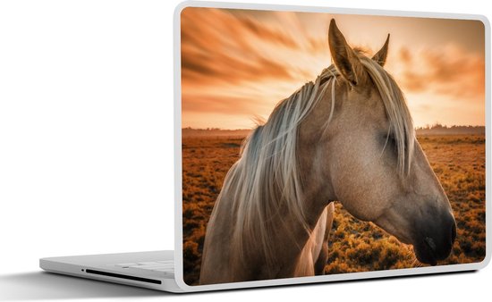 Laptop sticker - 15.6 inch - Paard - Zon - Oranje - 36x27,5cm - Laptopstickers - Laptop skin - Cover