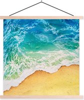 Posterhanger incl. Poster 90x90 cm - Schoolplaat - Strand - Zee - Golf - Textielposter - Blanke latten