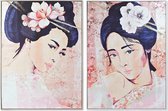 Schilderij DKD Home Decor Canvas Geisha (2 pcs) (103.5 x 4.5 x 144 cm)