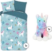 Bedtextielset Kids - Dekbedovertrek Snowycorn  + Knuffel Eenhoorn Lulu