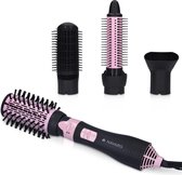 Navaris hot air styling haarborstel - Ronde warmeluchtborstel - Met intrekbare borstelharen - 4 opzetstukken - Zwart/roze