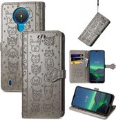 Voor Nokia 1.4 Leuke Kat en Hond Reliëf Horizontale Flip Lederen Case met Houder & Kaartsleuven & Portemonnee & Lanyard (Grijs)