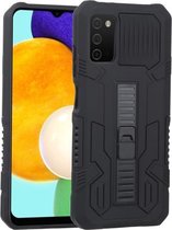 Voor Samsung Galaxy A03s Vanguard Warrior All Inclusive dubbele kleur schokbestendig TPU + pc-beschermhoes met houder (rotszwart)