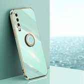 Voor Huawei P30 XINLI Straight 6D Plating Gold Edge TPU Shockproof Case met Ring Holder (Mint Green)