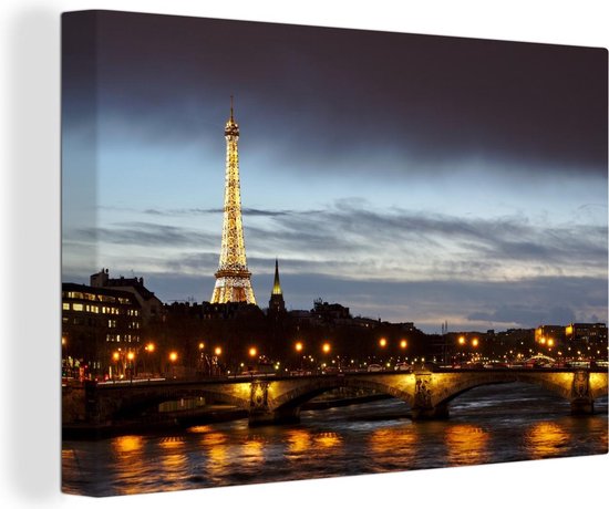 Canvas Schilderij Parijs - Skyline - Seine - 30x20 cm - Wanddecoratie