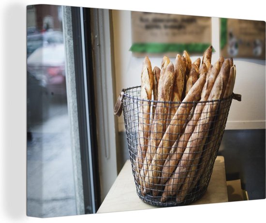 Tableau sur toile Divers produits de boulangerie dans le panier en osier 