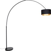 QAZQA shade-duo - Moderne Booglamp | Vloerlamp | Staande Lamp met kap - 1 lichts - H 269 cm - Zwart Goud - Woonkamer | Slaapkamer