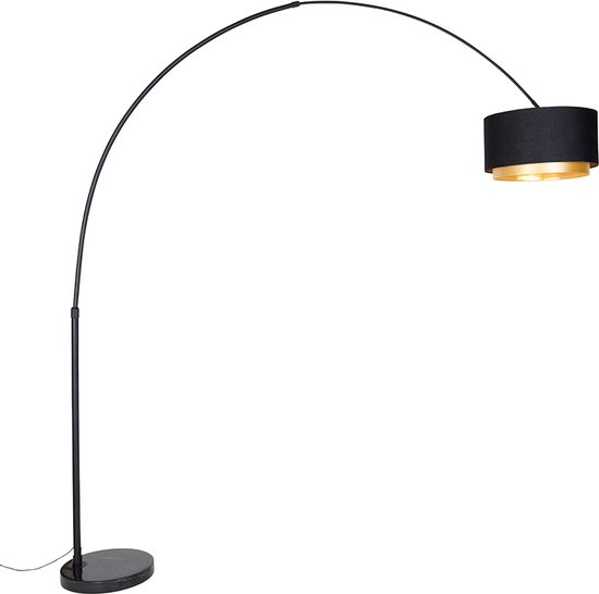 Foto: Qazqa shade duo moderne booglamp vloerlamp staande lamp met kap 1 lichts h 269 cm zwart goud woonkamer slaapkamer