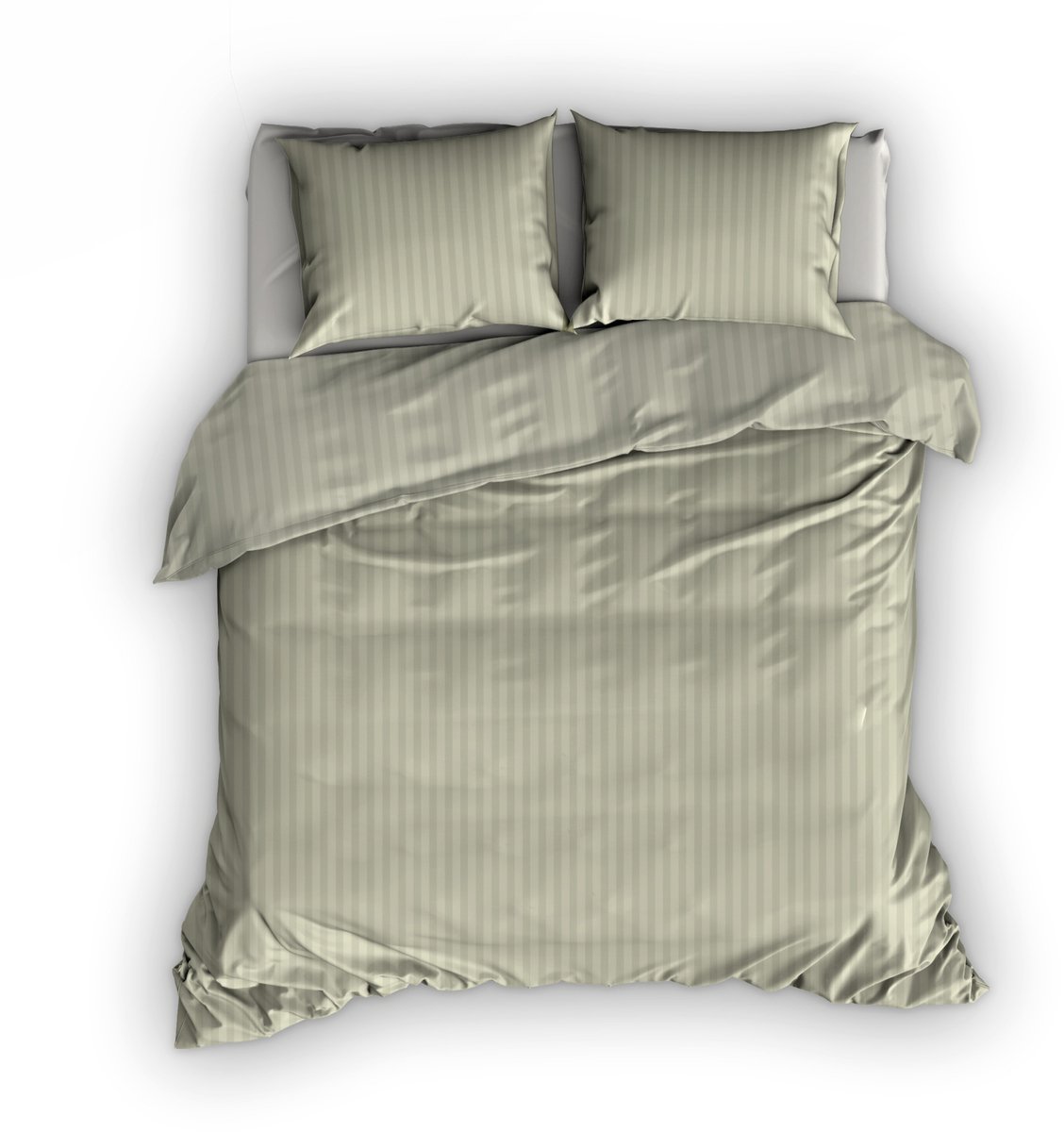 Satin d'Or Satijnstreep - Dekbedovertrek - Lits-jumeaux - 240x200/220 cm + 2 kussenslopen 60x70 cm - Khaki