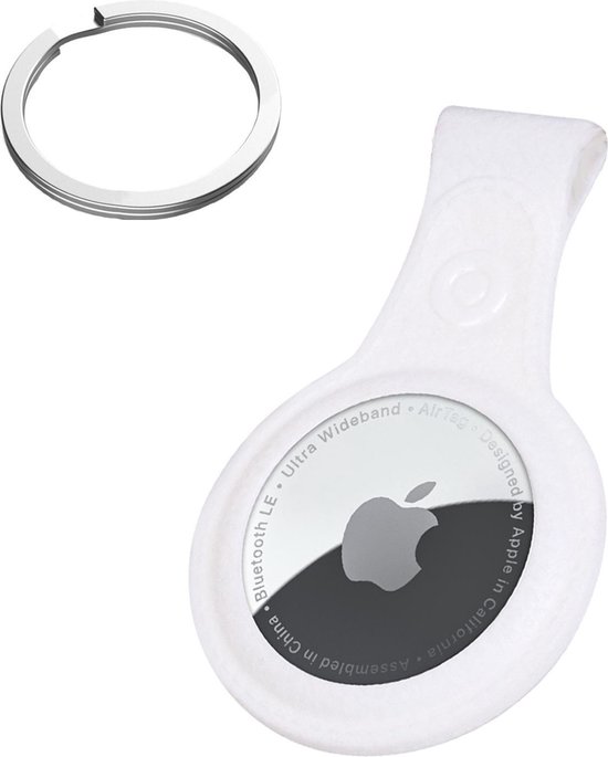Hoesje Geschikt voor Apple AirTag Sleutelhanger Houder Leder Look Hoes - Sleutel Hanger Case Hoesje Geschikt voor Apple AirTag Hoesje - Wit