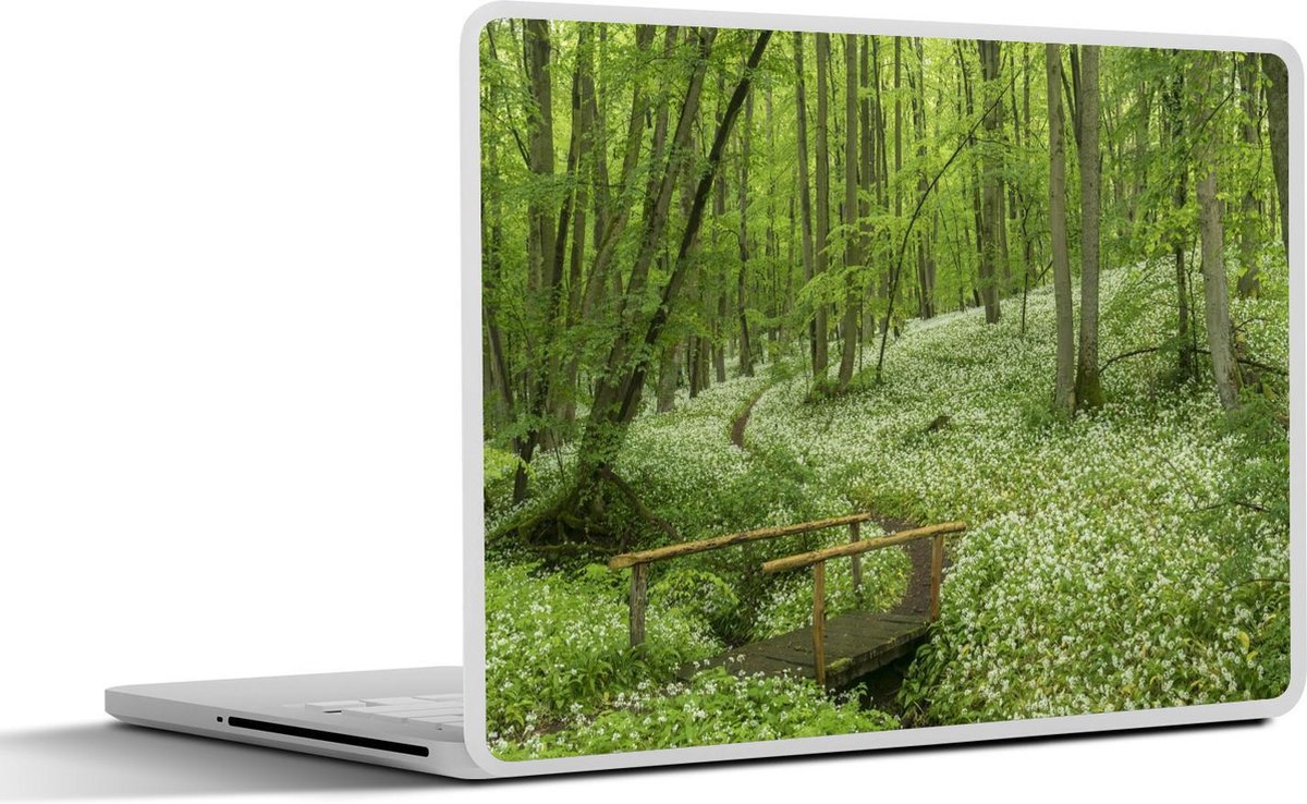 Afbeelding van product SleevesAndCases  Laptop sticker - 12.3 inch - Een brug door het groene nationaal Park Hainich in Duitsland