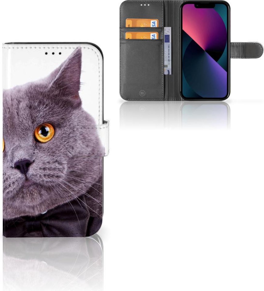 Apple iPhone 13 Telefoonhoesje met Pasjes Kat