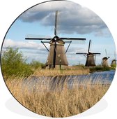 WallCircle - Wandcirkel - Muurcirkel - Molen - Riet - Wolken - Aluminium - Dibond - ⌀ 90 cm - Binnen en Buiten