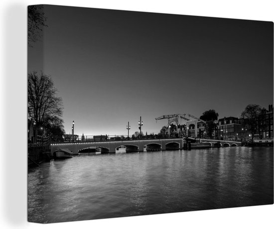 Canvas Schilderij Magere brug over de Amstel - zwart wit - 120x80 cm - Wanddecoratie