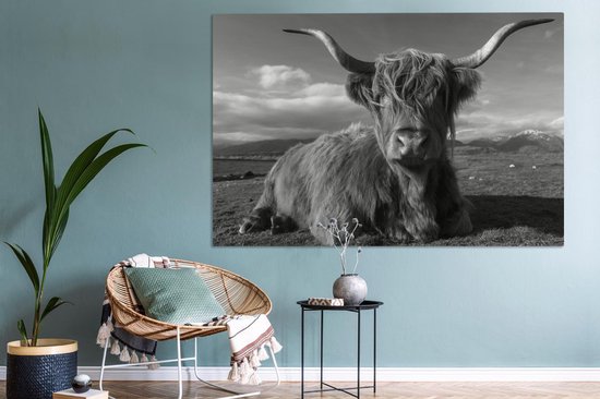 Peinture sur toile Highlander écossais - noir et blanc - 150x100 cm - Décoration murale