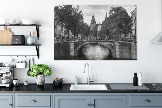 Peinture sur toile Amsterdam architecture sur le Spiegelgracht - noir et blanc - 120x80 cm - Décoration murale
