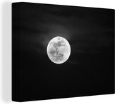 Peinture sur toile Pleine lune dans le ciel nocturne - noir et blanc - 120x90 cm - Art Décoration murale