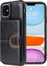 iPhone 12 Pro Back Cover Hoesje - PU Leer - Pasjeshouder - Hard Case - Apple iPhone 12 Pro - Zwart