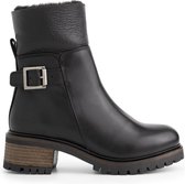 Mysa Dahlia dames leren enkellaarzen - Gevoerde boots - Zwart Leer - Maat 36