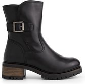 Mysa Lily dames leren enkellaarzen - Gevoerde boots - Zwart Leer - Maat 42