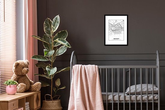 Poster in lijst - Fotolijst 30x40 cm - Posters - Kaart - Weert - Zwart - Wit - Posterlijst zwart - Decoratie - Wanddecoratie woonkamer - Muurdecoratie slaapkamer