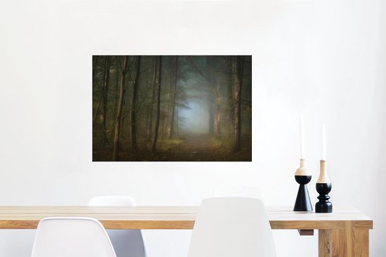Poster 60x40 cm - Bos - Winter - Mist - Pad met bomen - Bospaden - Posters - Kamer decoratie - Wanddecoratie woonkamer - Muurdecoratie slaapkamer