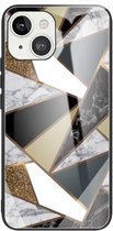 Abstracte marmeren patroon glazen beschermhoes voor iPhone 13 Mini (Rhombus Golden)