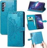 Voor TCL 20 Pro 5G Mandala Bloem Reliëf Horizontale Flip Lederen Case met Beugel/Kaartsleuf/Portemonnee/Lanyard (Blauw)