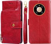 Voor Huawei Mate 40 Pro Rits Tas PU + TPU Horizontale Flip Lederen Case met Houder & Kaartsleuf & Portemonnee & Lanyard (Rood)