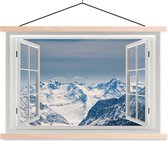 Posterhanger incl. Poster 120x80 cm - Schoolplaat - Doorkijk - Sneeuw - Bergen - Textielposter - Blanke latten