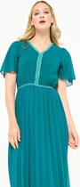 LOLALIZA Lange jurk met korte mouwen en plisse - Groen - Maat 38