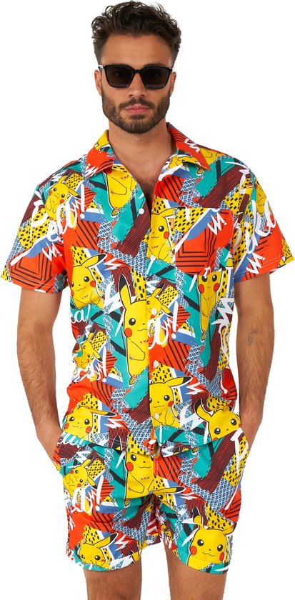 OppoSuits Pika Pikachu Summer Combo - Heren Zomer Set - Bevat Shirt En Shorts - Pokémon Zwem Kleding -Multi Color -Maat M