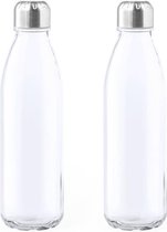 4x Stuks glazen waterfles/drinkfles transparant met Rvs dop 500 ml - Sportfles - Bidon