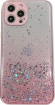 iPhone 12 Pro Transparant Glitter Hoesje met Camera Bescherming - Back Cover Siliconen Case TPU - Apple iPhone 12 Pro - Roze